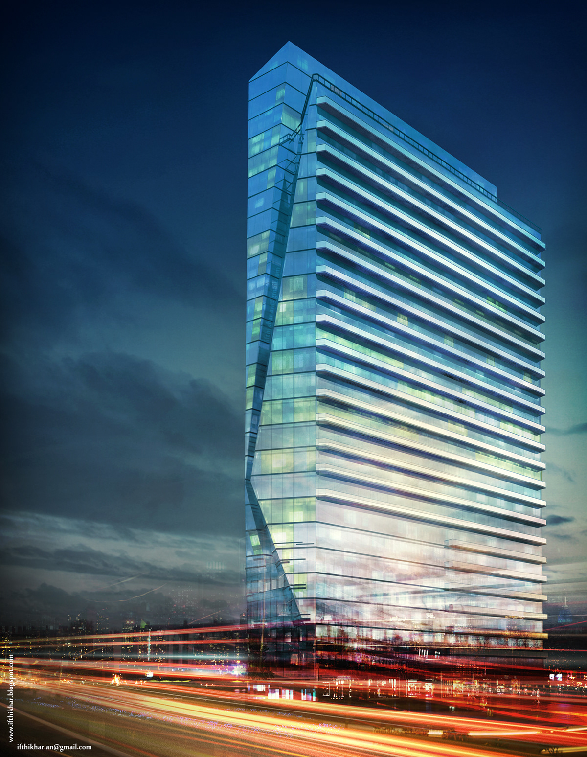3D 3dsmax architecture. Day glass ifthikhar lighting MIR night postproduction Style tower vray ifthikhar an