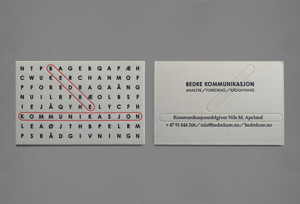 Nils M. Apeland work in progress Torgeir Hjetland word puzzle identity Bedre Kommunikasjon stationary