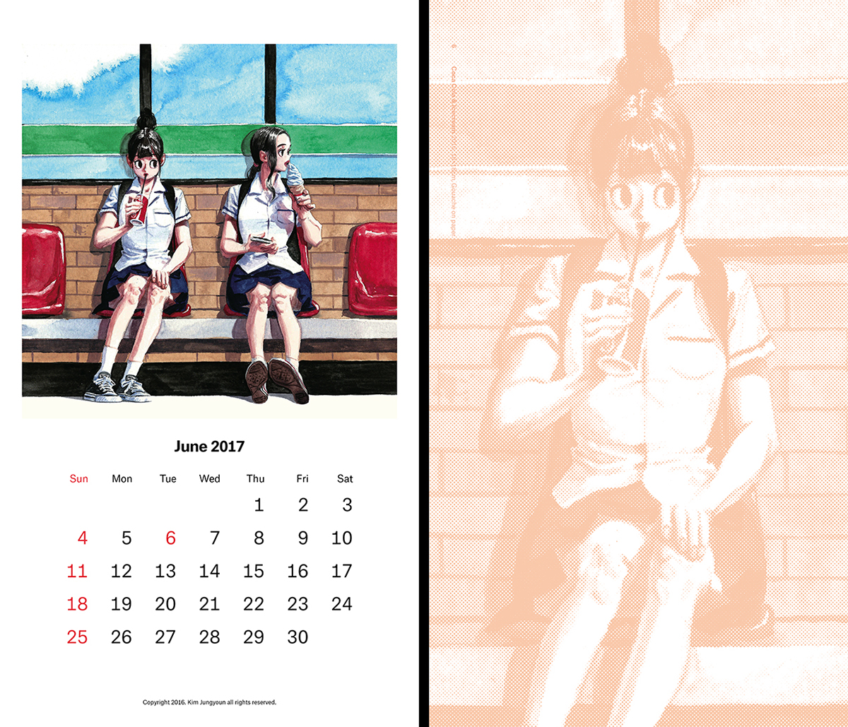 calendar illust Exhibition  Popup boy girl winter Fall spring summer