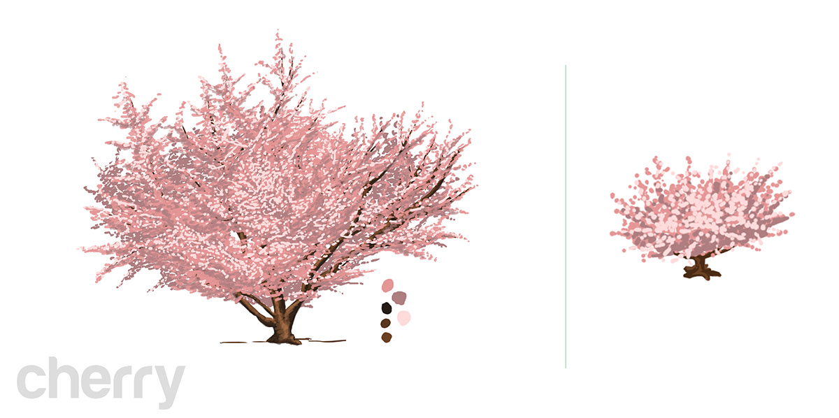 Tree  beringin willow cherry Cedar digital painting