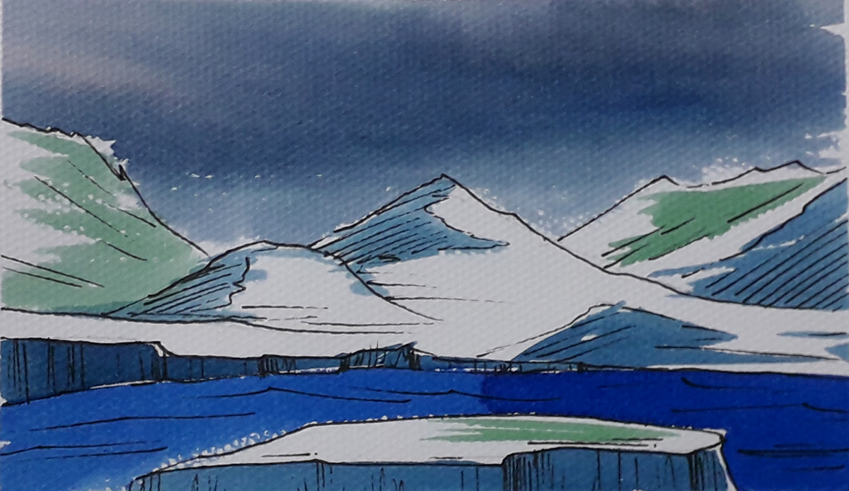 antartida Antartic hielo mountain Montana acuarela watercolor