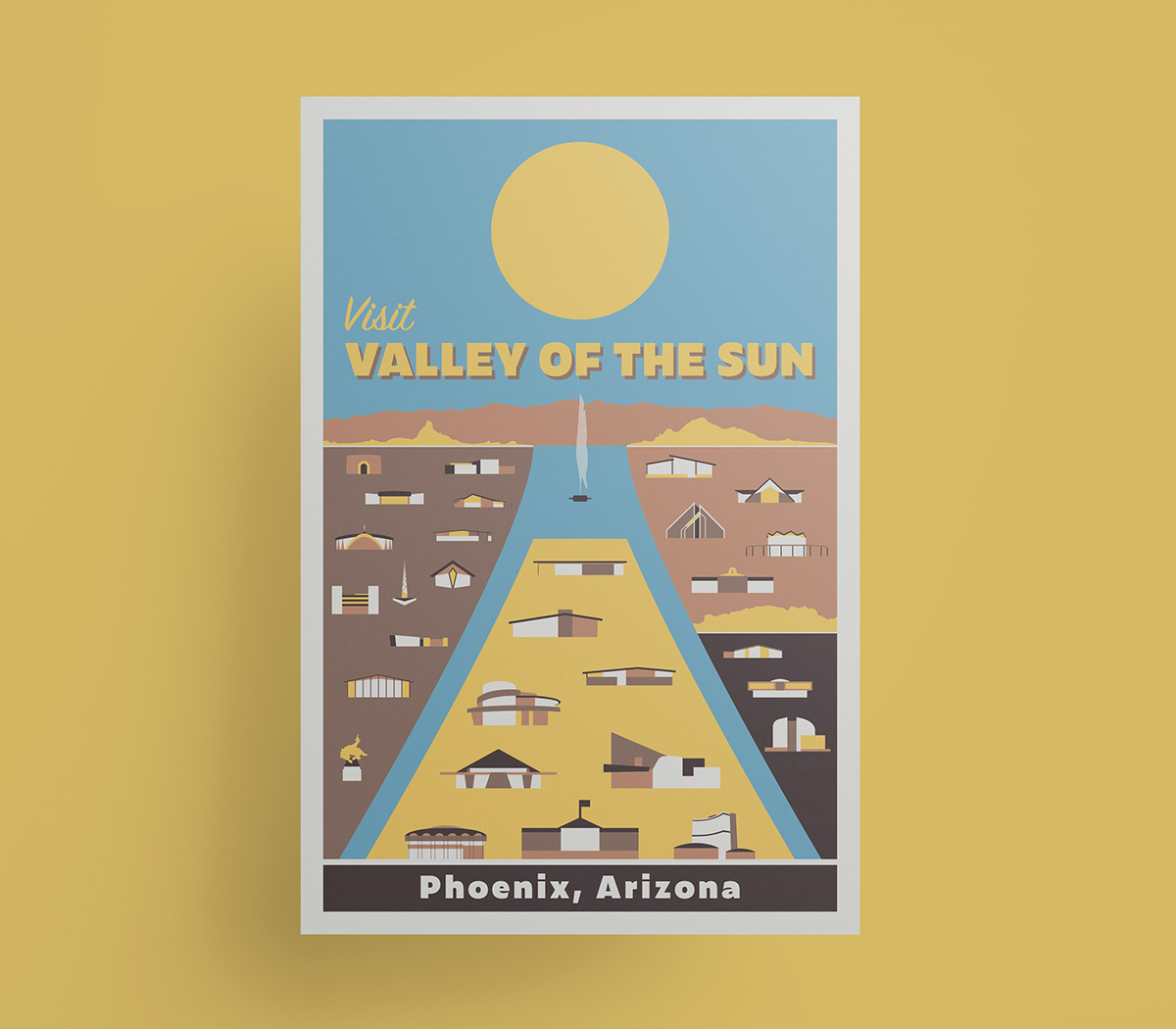vintage inspired travel poster for phoenix Arizona by foxface design