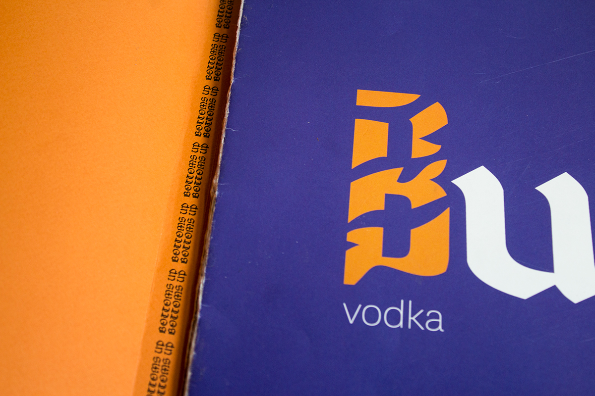 Vodka branding  bottoms up typography  