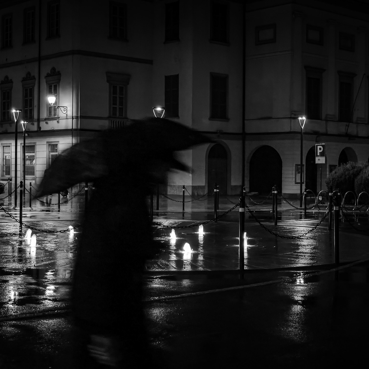 Umbrella rain Street black and white street photography city Urban monochrome light dark