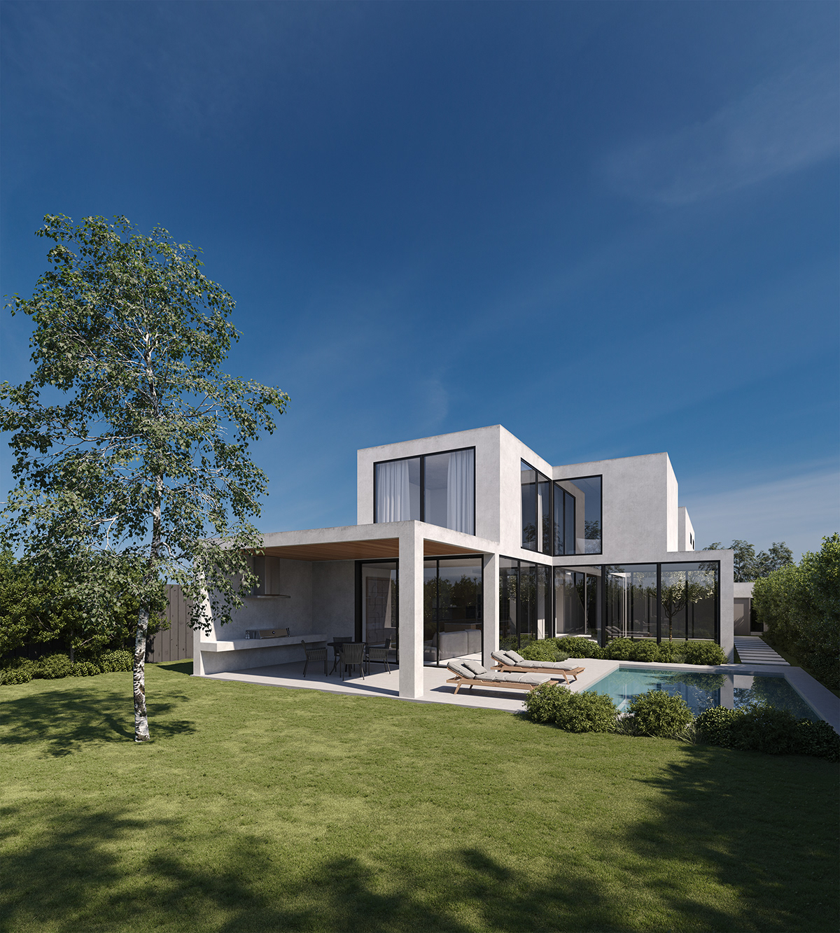 archviz architecture visualization 3D Rendering exterior Pool Villa modern architecture SKY Outdoor