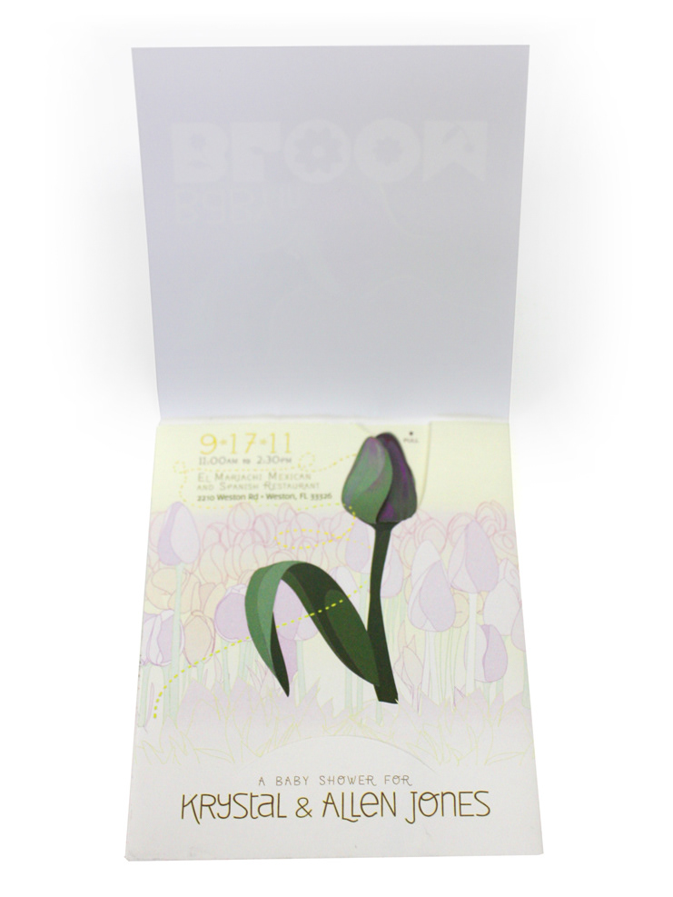 baby SHOWER Baby Shower Invitation invite bloom flower pull interactive print interactive print design Pull Up pop up tulip vector bee Event Event Design print fold specialty fold Plant favor party favor