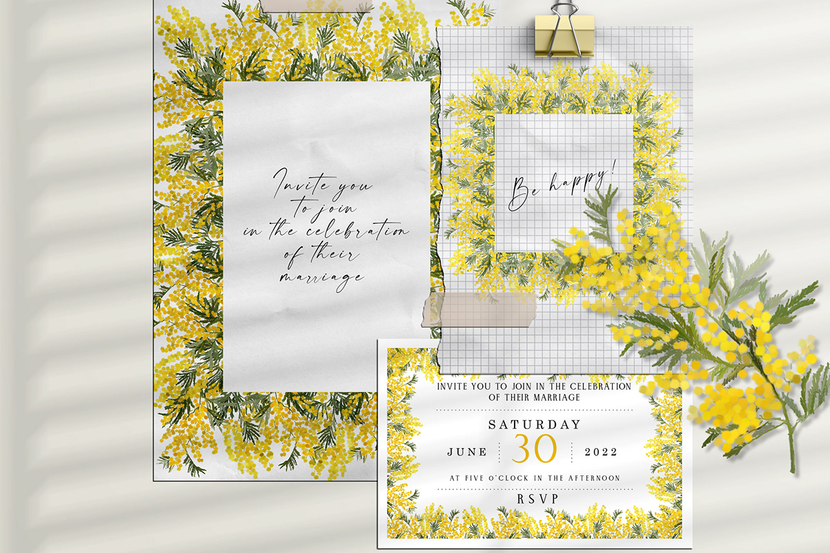 border design digital paper floral floral pattern Flowers frame mimosa seamless pattern yellow