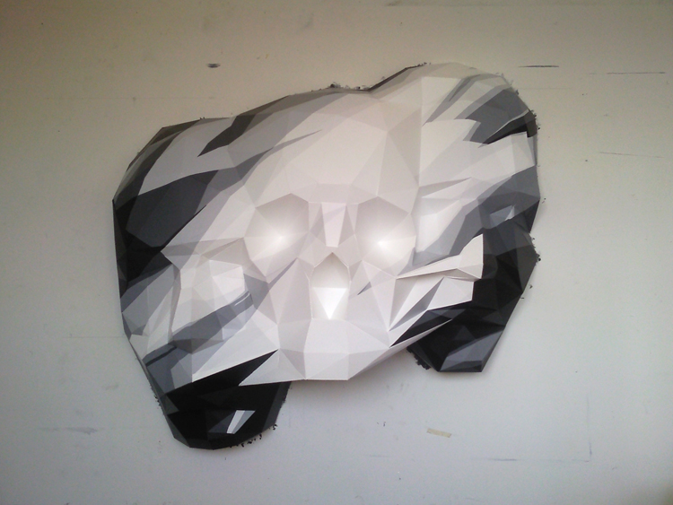 folds sculpture head polygon brussel contemporary art black White strange grey universal geometry face humanity