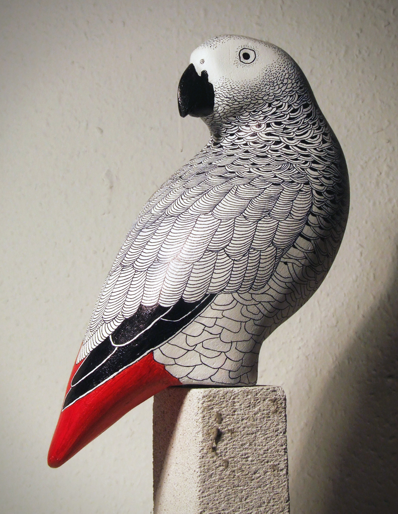 marton jancso martonjancso sculpture design grey parrot handmade Form bird pattern acryl pen