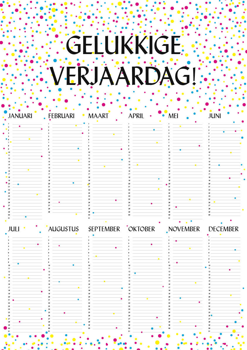 kalender Birthday verjaardag RGB graphic design  graphic calendar