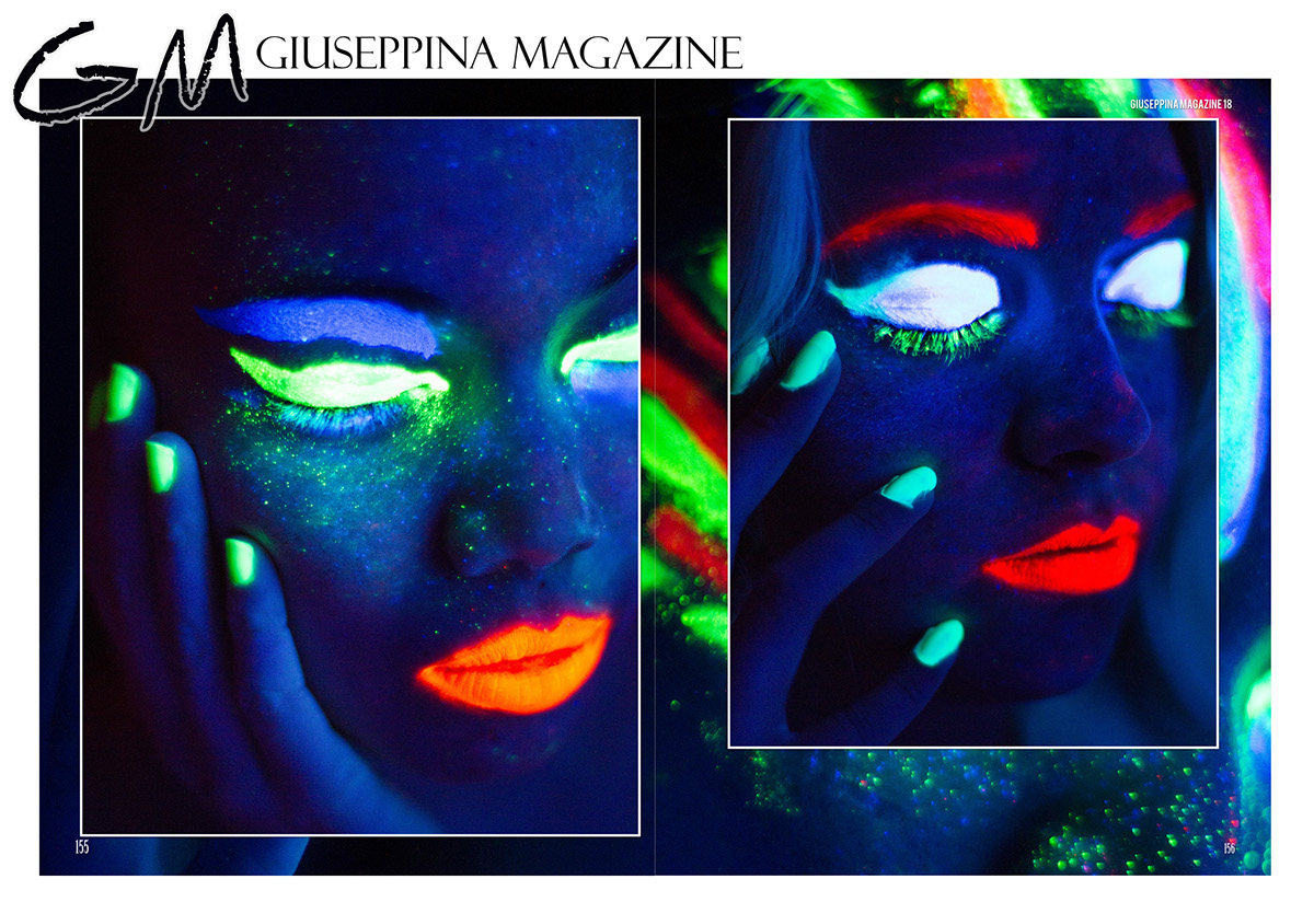 black light glow dark model makeup BEAUTY PHOTOGRAPHER spread cover feature magazine PUBLISHED lighting experimental keeper of the stars galaxy