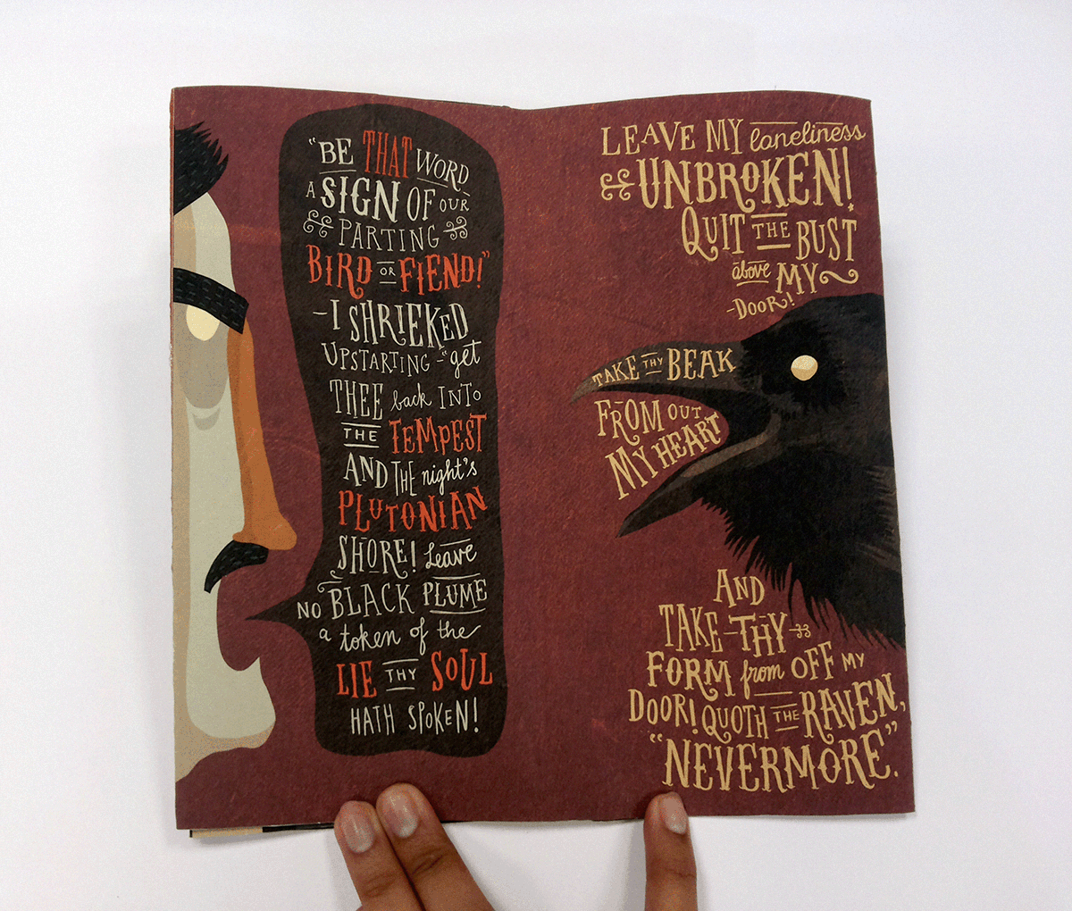 Edgar Allan Poe the raven type HAND LETTERING lettering crow gothic accordion book Ps25Under25