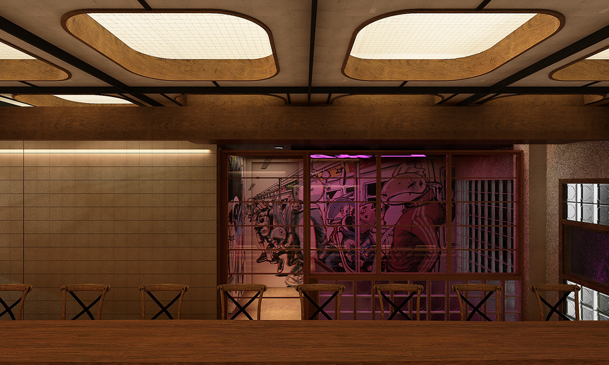 3D wall art anaglyph stereoscopic restaurant Sushi digital illustration