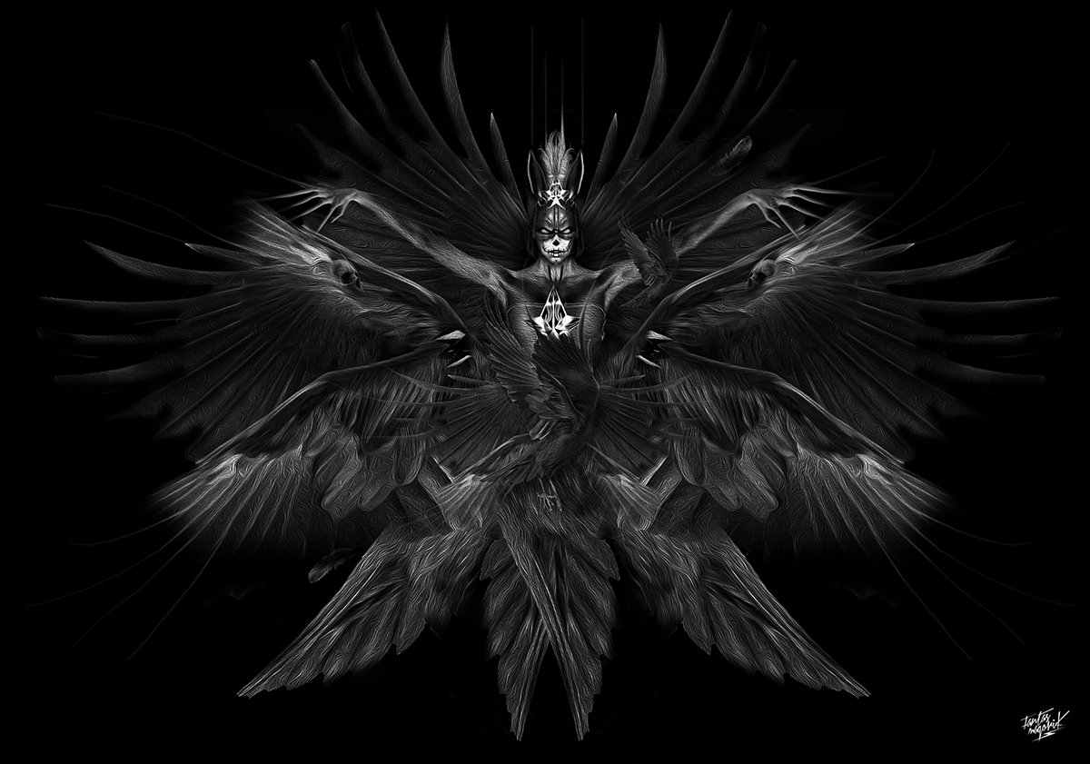 fantasmagorik nicolas obery queen of crows black dark White fantastic skull Mexican wings