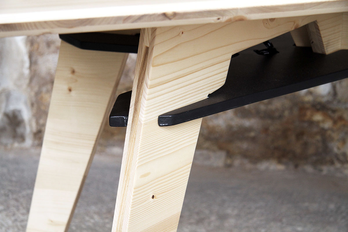 wood bois table Tense tension strap sangle craft artisanat furniture mobilier design product produit steel