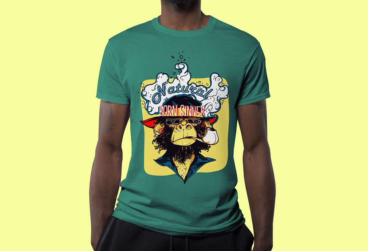 t-shirt ILLUSTRATION  monkey design graphic Sinner Born natural hat smoke
