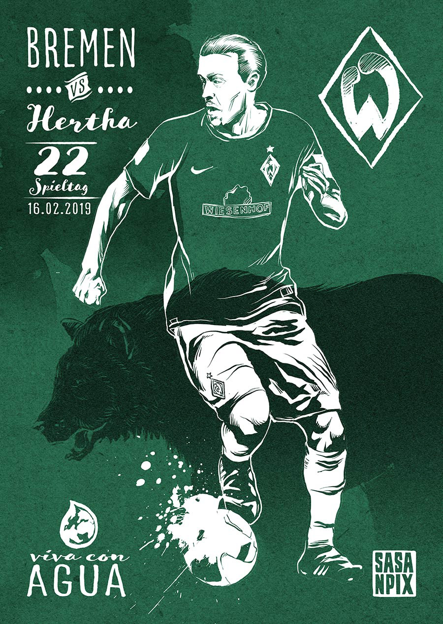 Limited edition art print for Max Kruse, Werder Bremen, and Viva Con Agua / Millerntor Gallery