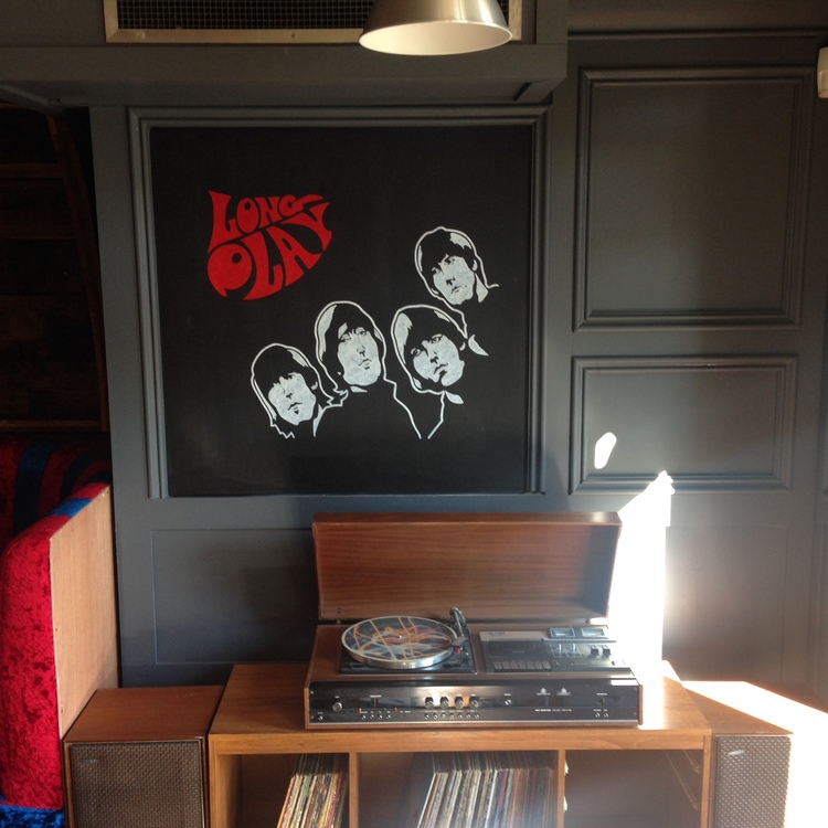 Long Play Cafe Coffee vinyl Newcastle HAND LETTERING Hand Painted type Sign Writing Mural Mural Painting the beatles