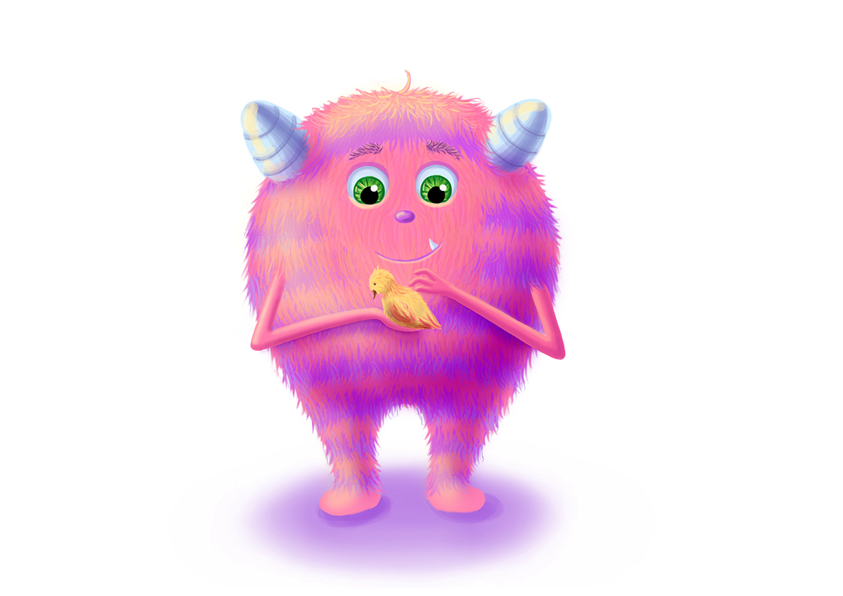 cute monster pink shy