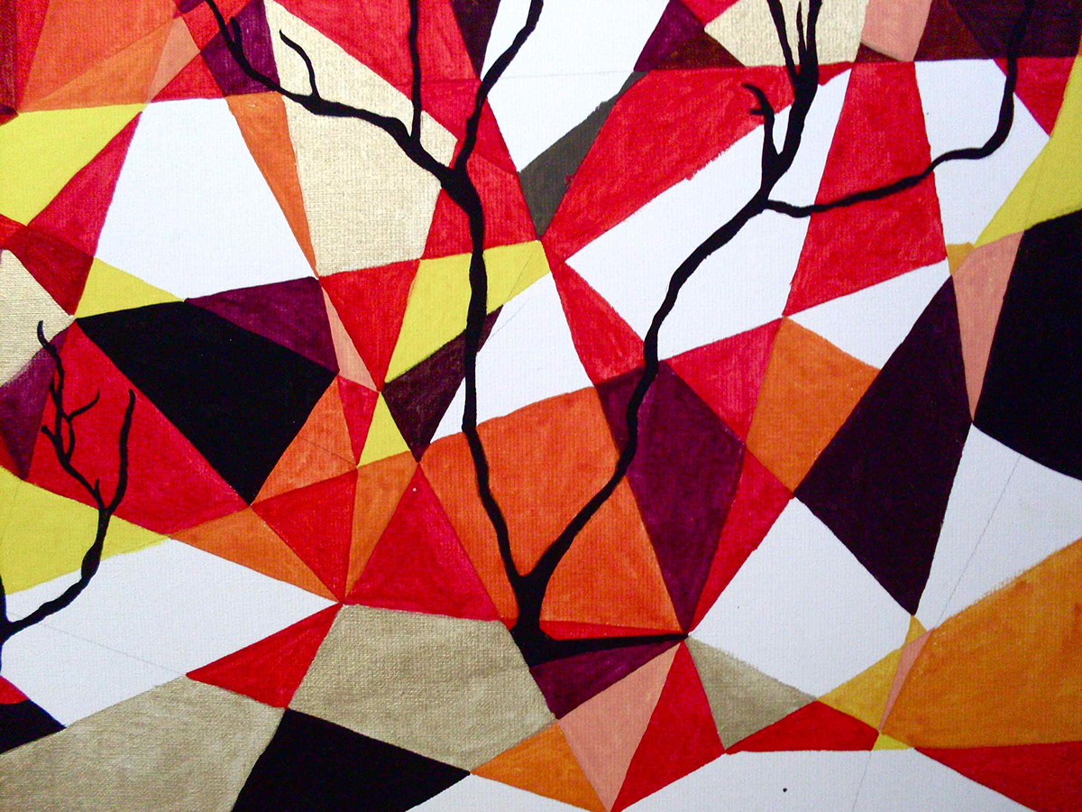 Picture Tree  red yellow branches geometric lines color