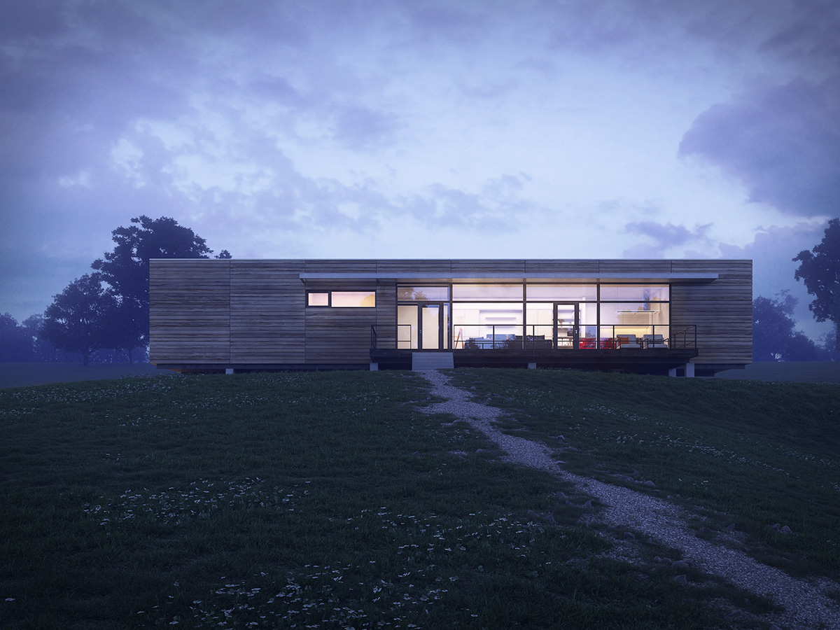 modular house private house visualisations house Wood façade single family residence