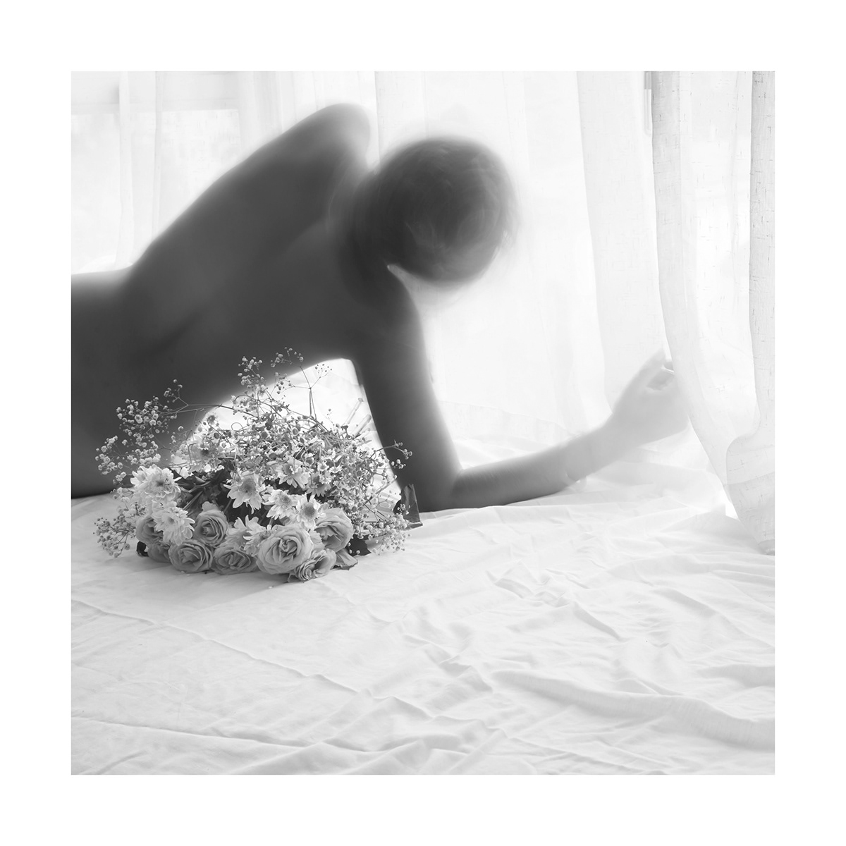 self portrait black and white long exposure 120 film Flowers nudes soft light female figure