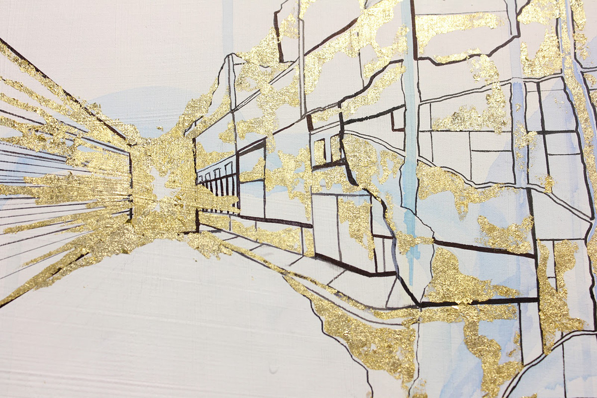 gold leafing ink watercolor map information graphics