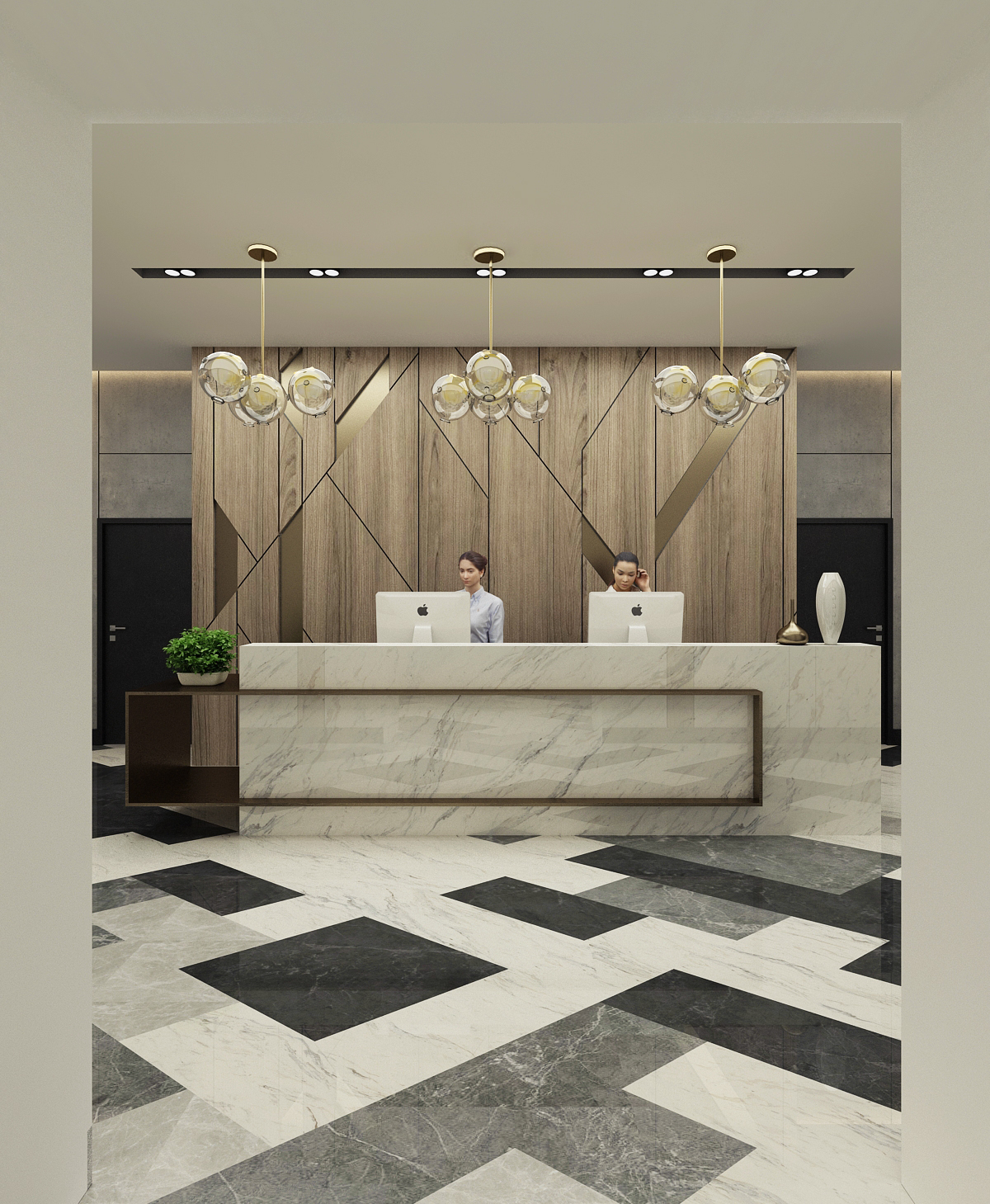 reception counter Interior Office Marble luxury corridor work space design