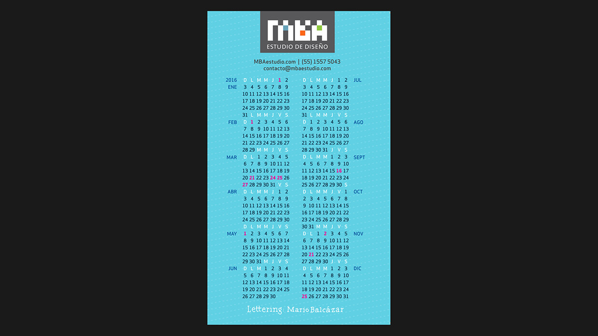 lettering calendar desktop handmade 2016 Calendar
