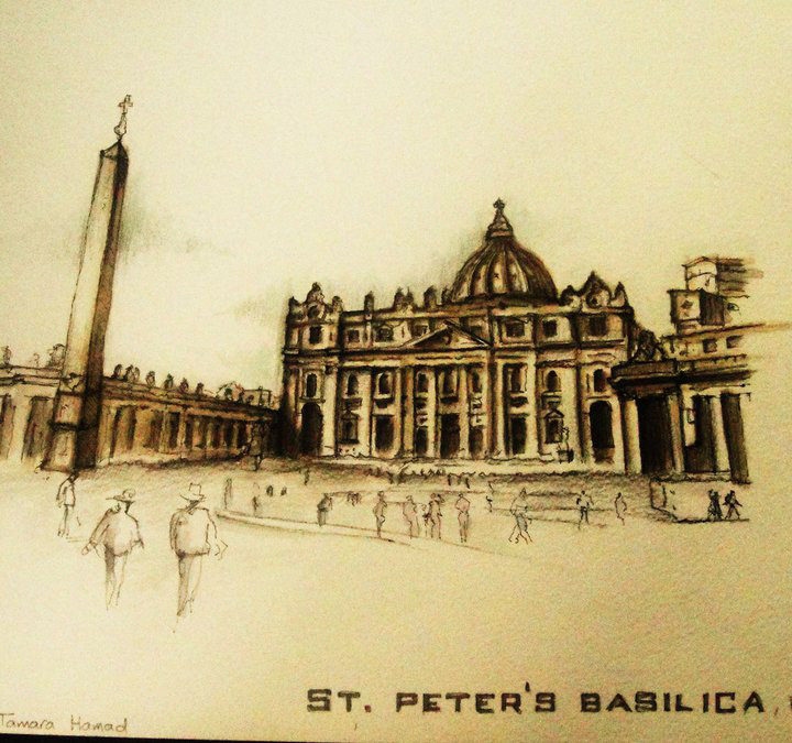 freehand Drawing   Rendering  architecture  painting  Rome  italy  markers  watercolor  student
