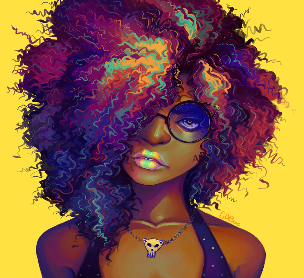 neon,girl,portrait,yellow,afro,digitalart,art,photoshop,Digital Art.