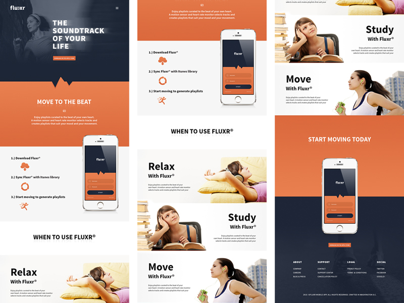 mobile app movement fitness heartbeat DANCE   lifestyle blue orange logo design inspiration
