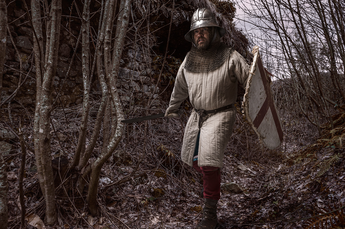 medieval portrait warrior enactment history Composite photoshop Weapon sward Combat duel Italy