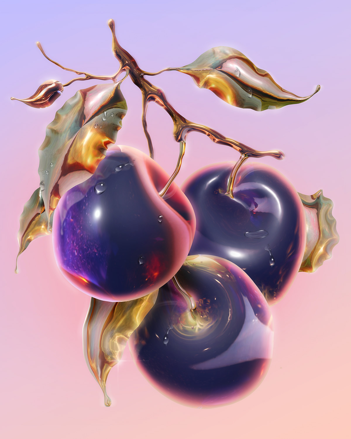 3D 3d cherry 3d fruits cheery Digital Art  Fruit fruit composition GOLD FRUIT Plum still life 3d