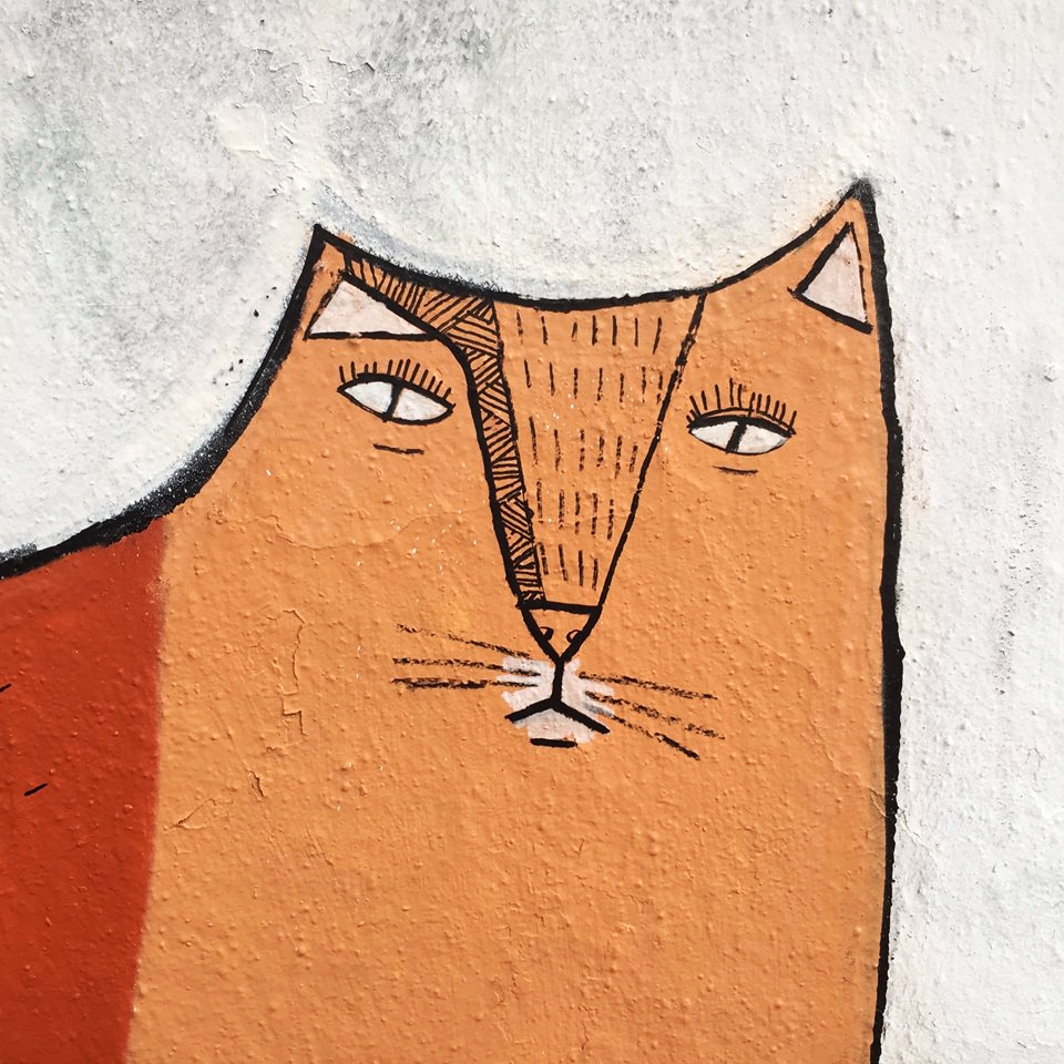 moo streetart Posca illustrations acrylic Street colours animals bird Cat house witch roar