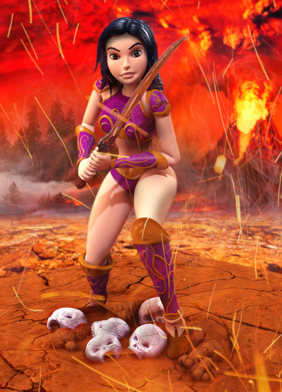 Maya 3D warrior girl Render Composite