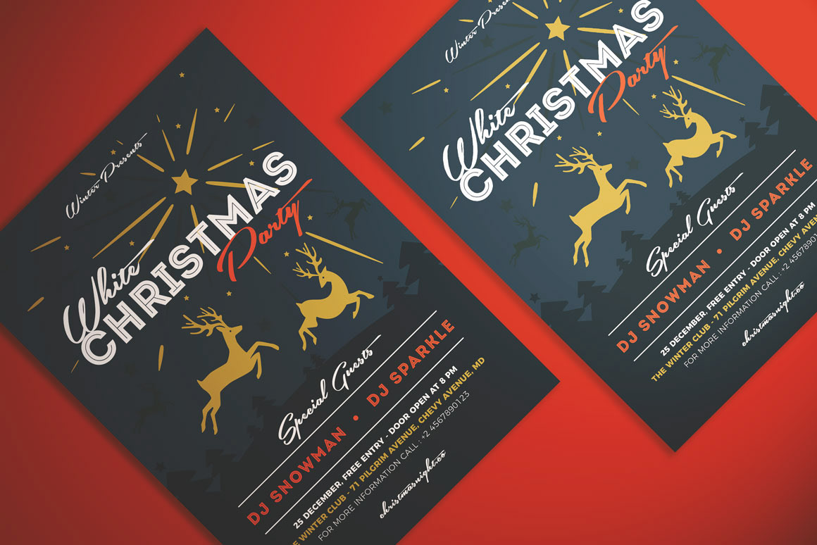 Christmas party flyer poster Event deer snow Holiday KMZVRLab print