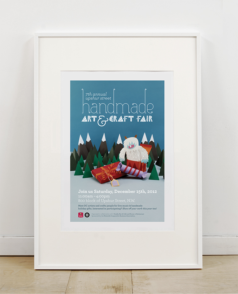 handmade art & craft Fair poster Scandinavian  folk art yeti Holiday winter forest papercraft