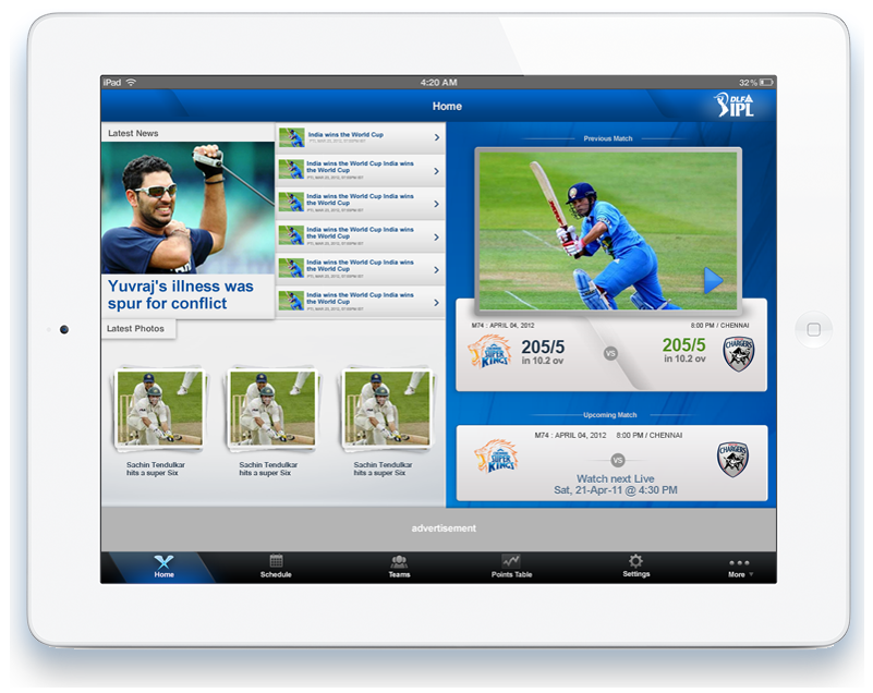 Dlf ipl 2012 indian premier league IPL DLF indiatimes Cricket app cricket app iPad App iPad ios sports