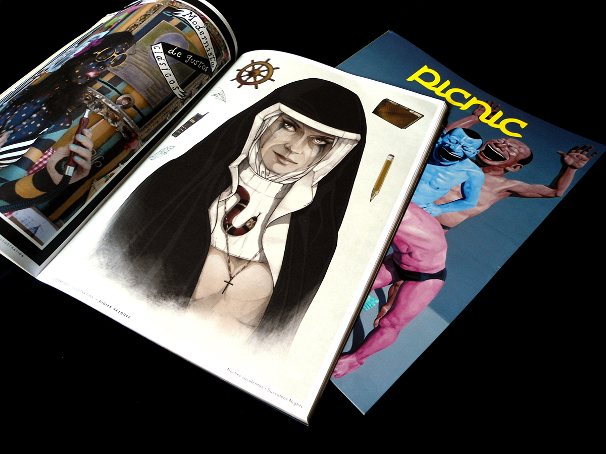 ILLUSTRATION  design art woman nun Drawing  sketch editorial magazine picnic Digital Art  vintage snake