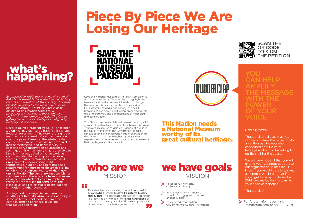 save national museum pakista poster petition campaign Direct mail red sculptures heritage culture Preserve Conserve thesis