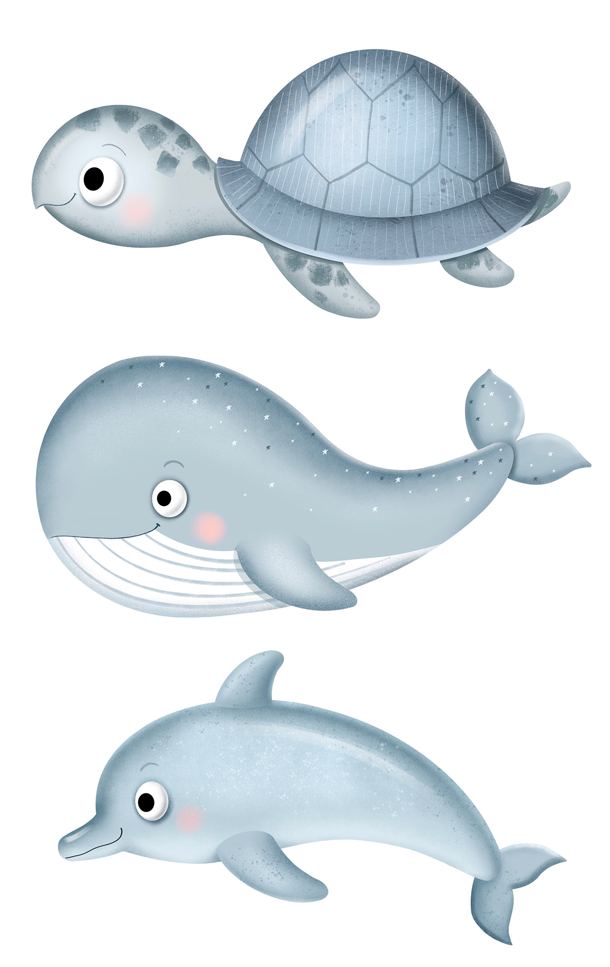 baby blue dolphin fish illustrations Ocean sea sticker Whale cute animals