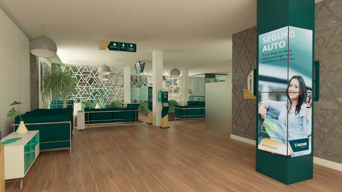 3D Ambientação Bank cozy experience design product design  user experience