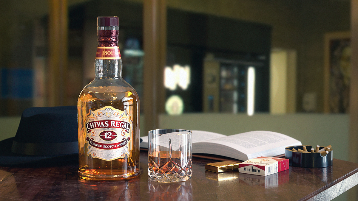 3D Whisky realistic arnold Maya glass bottle