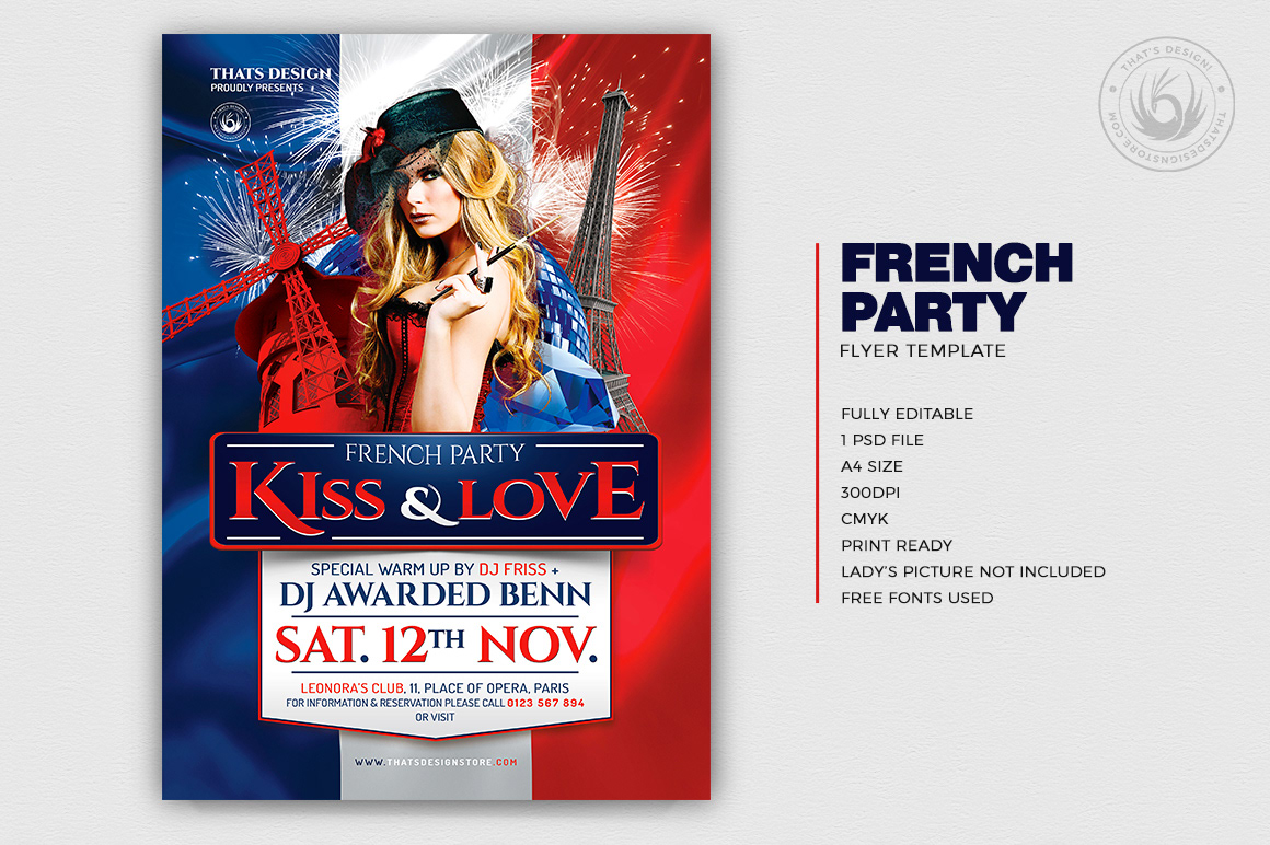 flyer poster template French france party club bastille Paris cabaret