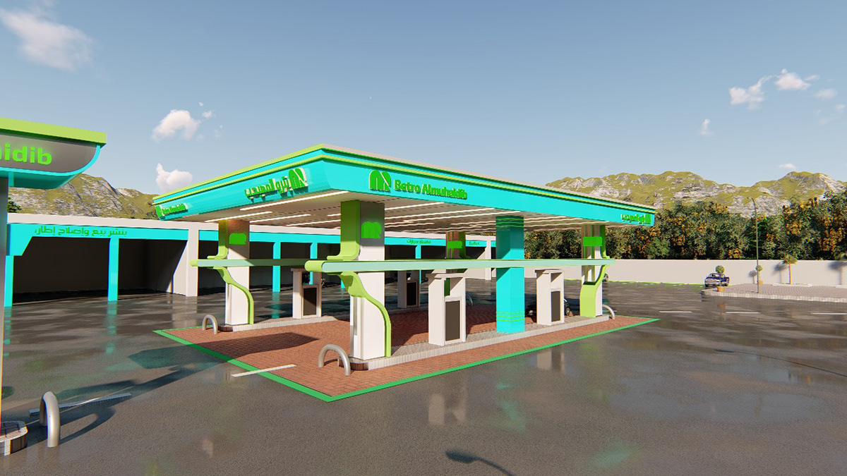 Gas station design visualization architecture 3ds max fuel station gas station