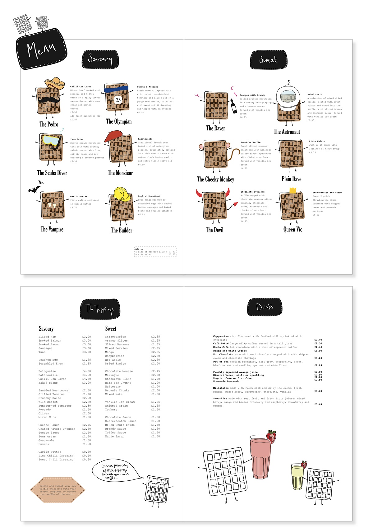 Waffles restaurant waffle Food  menu Business Cards posters Promotion drinks winner competion tshirt Restaurant Branding