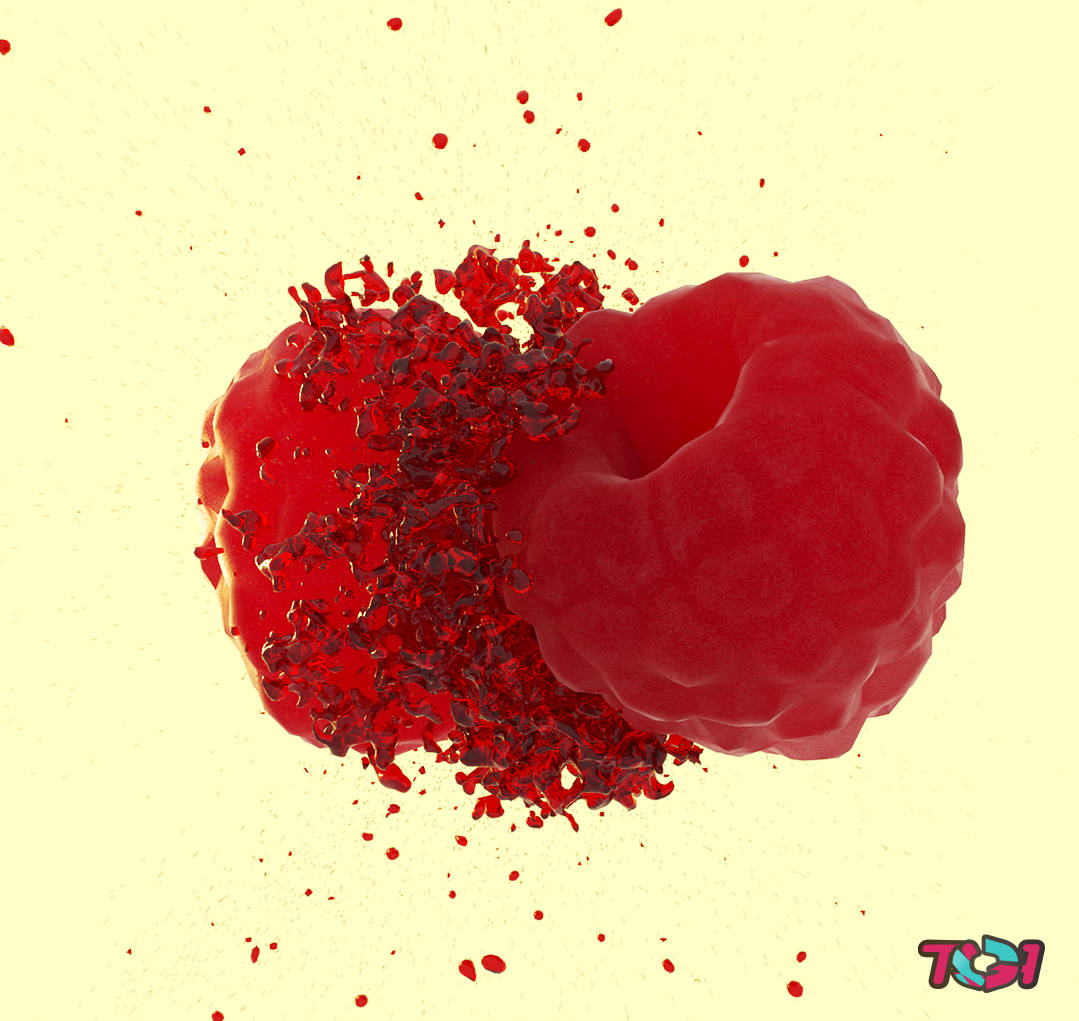 3D explosion Fruit raspberries
