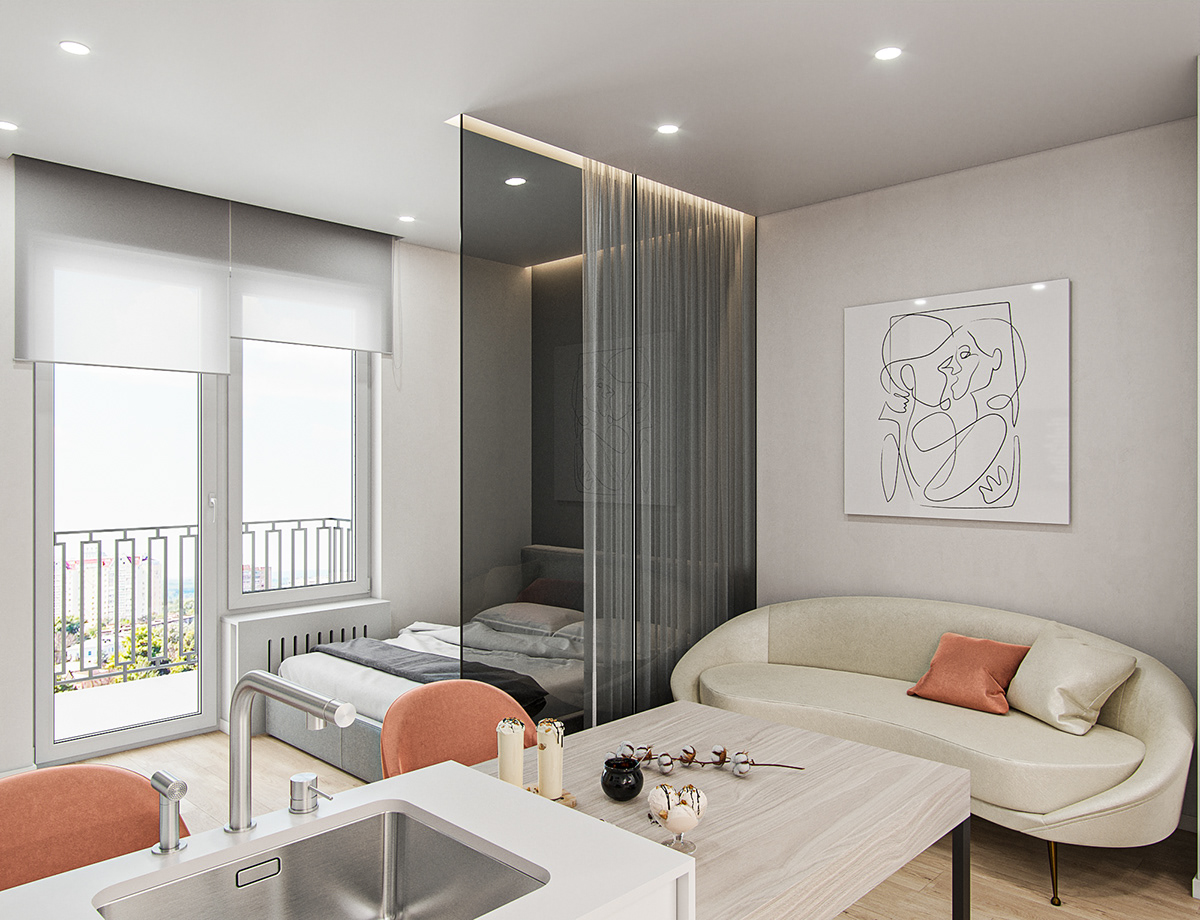 interior design  3ds max visualization Render corona archviz 3D modern minimalistic kitchen design