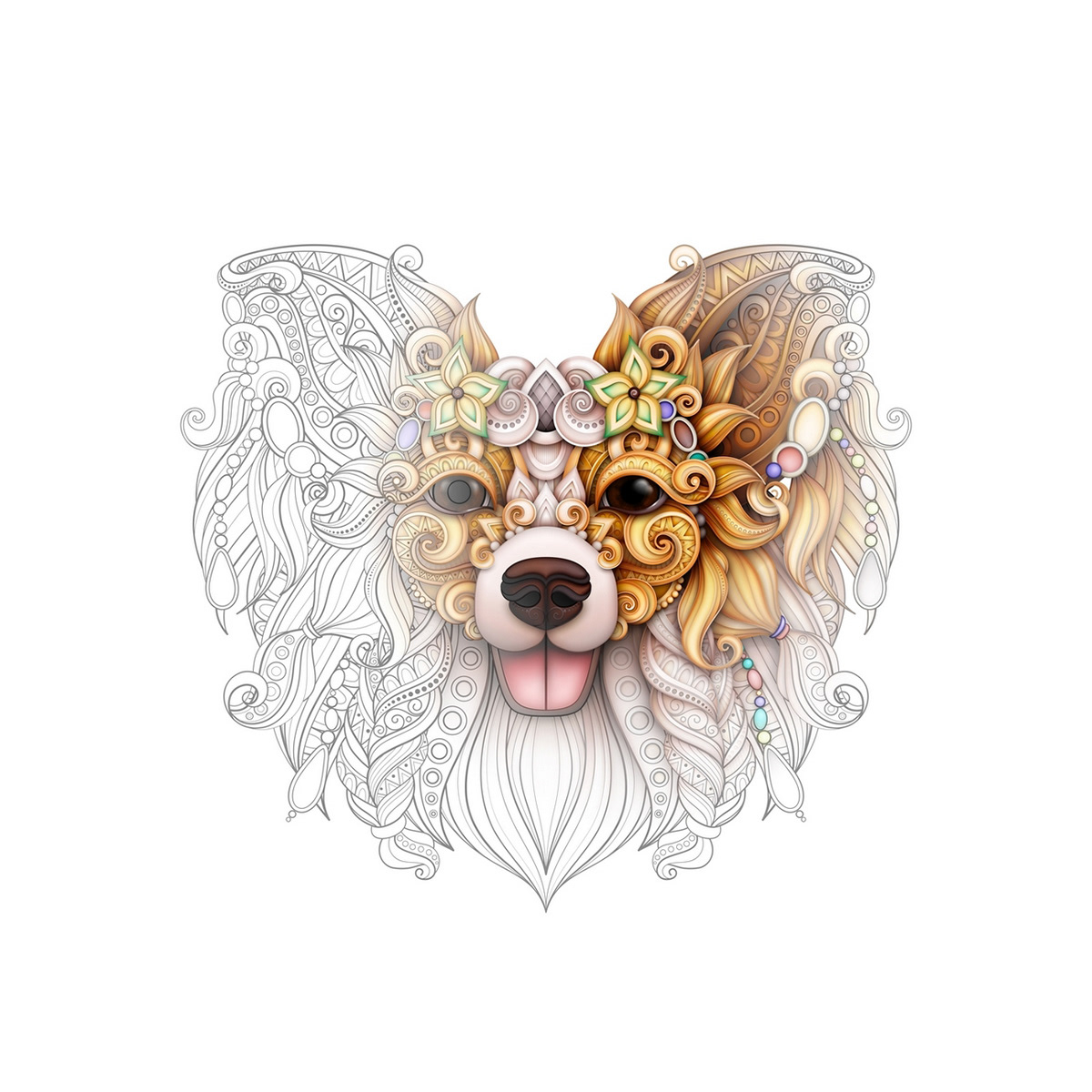 Papillon spaniel dog vector realistic animal print ILLUSTRATION  3D Character
